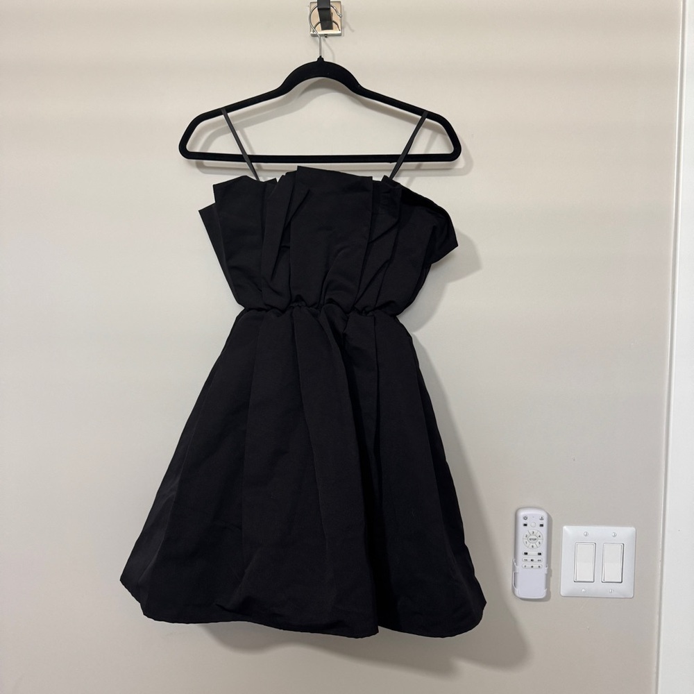 STAUD Cordelia Pleated Strapless Mini Dress Black Pockets Corset Size Medium - Picture 3 of 8